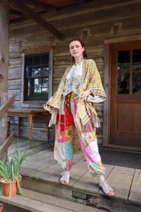 Mustard Floral Kimono Wrap with Front Tie - Shop Now