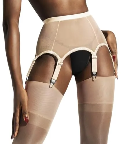 Nude Garter Belt for Thigh Highs | Mesh Tan High Waist Garter Lingerie for Women Gothic Outfit | 1x Nude Garter Belt - L