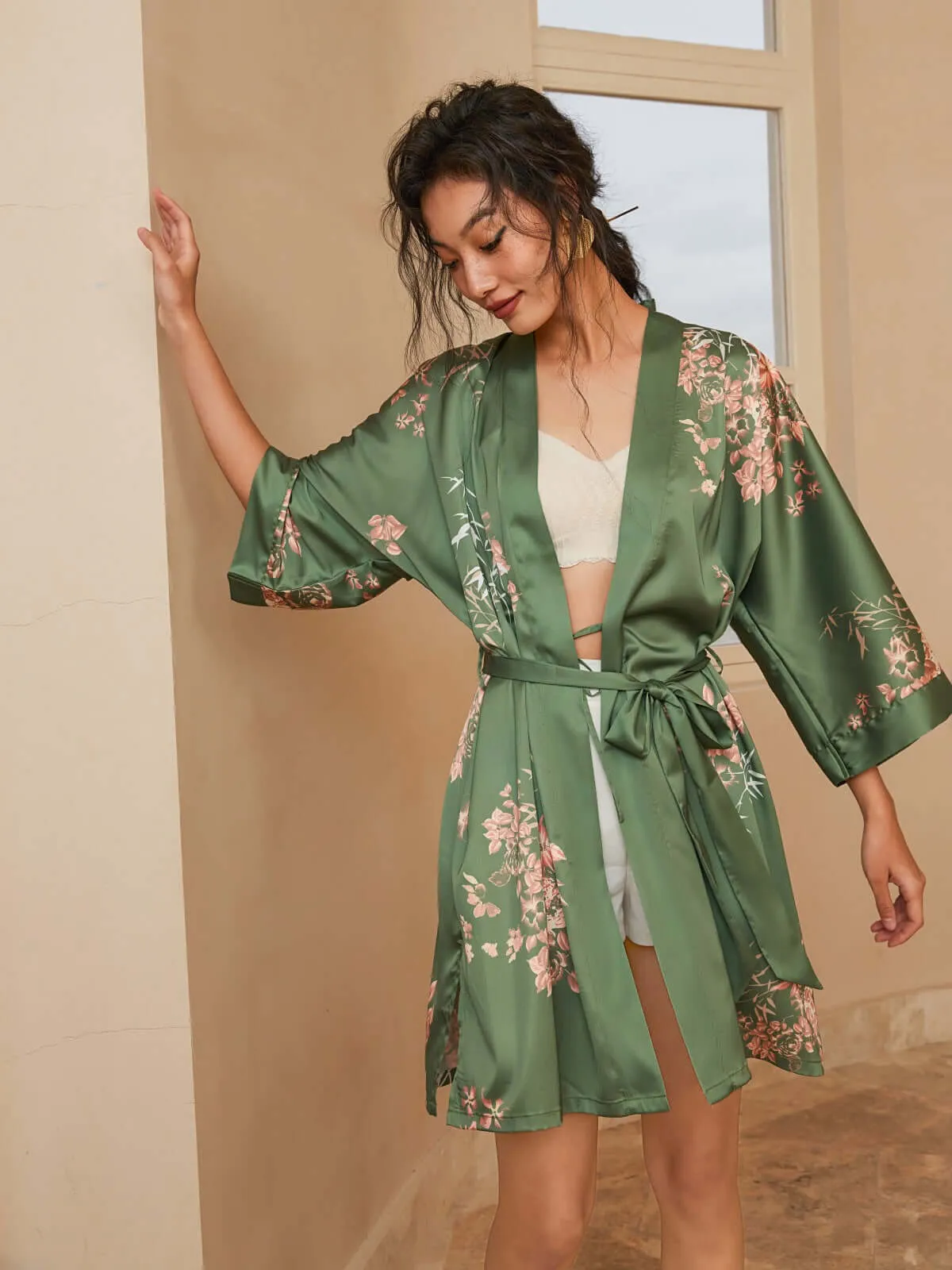 Olive Short Kimono Robe - Search Result: Shop Now!