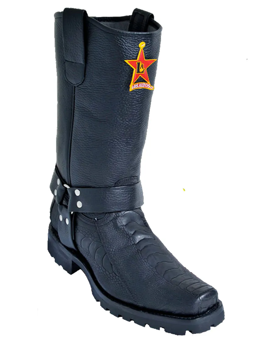 Ostrich Leg Biker Boots for Men