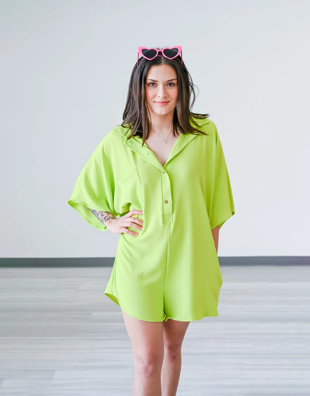 Oversized Button-Up Romper with Airflow