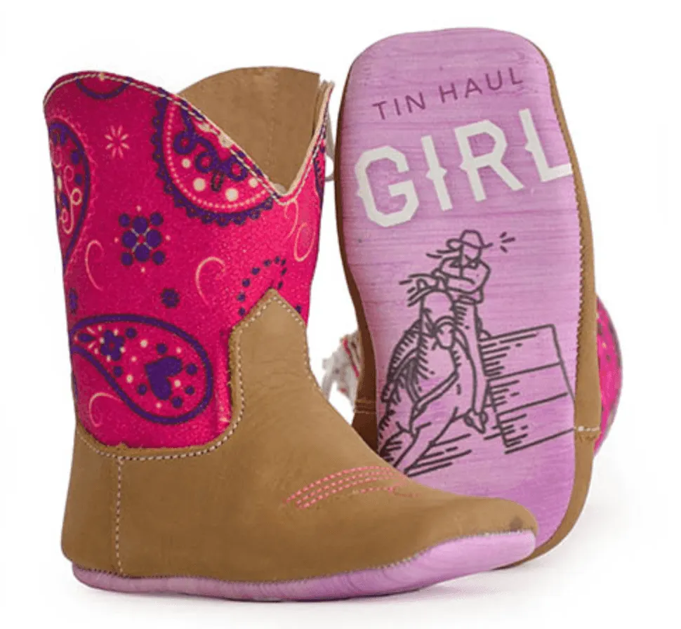 Pink Paisley Barrel Racer Cowgirl Boot for Infants - Tin Haul 0102-5017