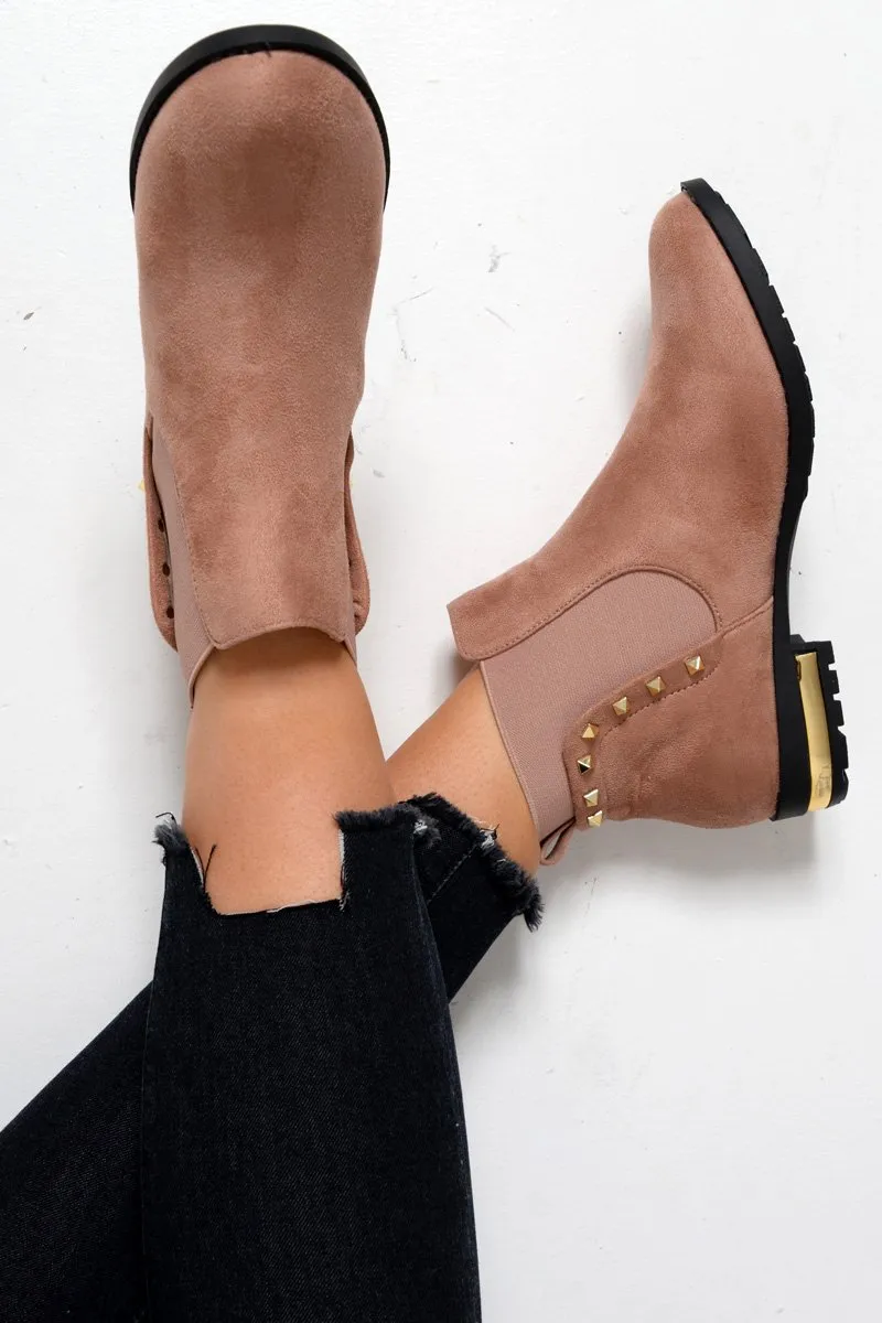 Pink Studded Faux Suede Boots