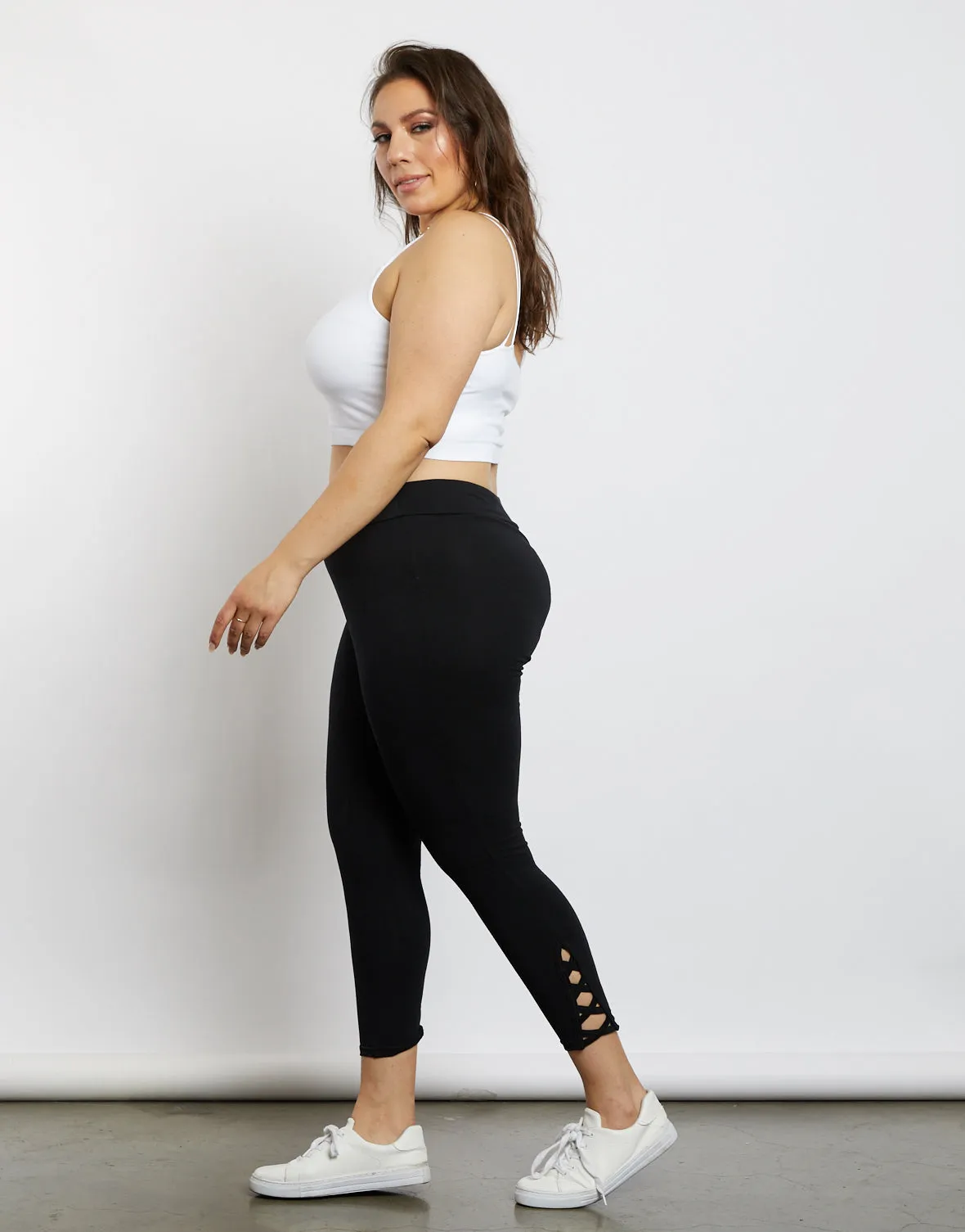 Plus Size Black Criss Cross Leggings for Women