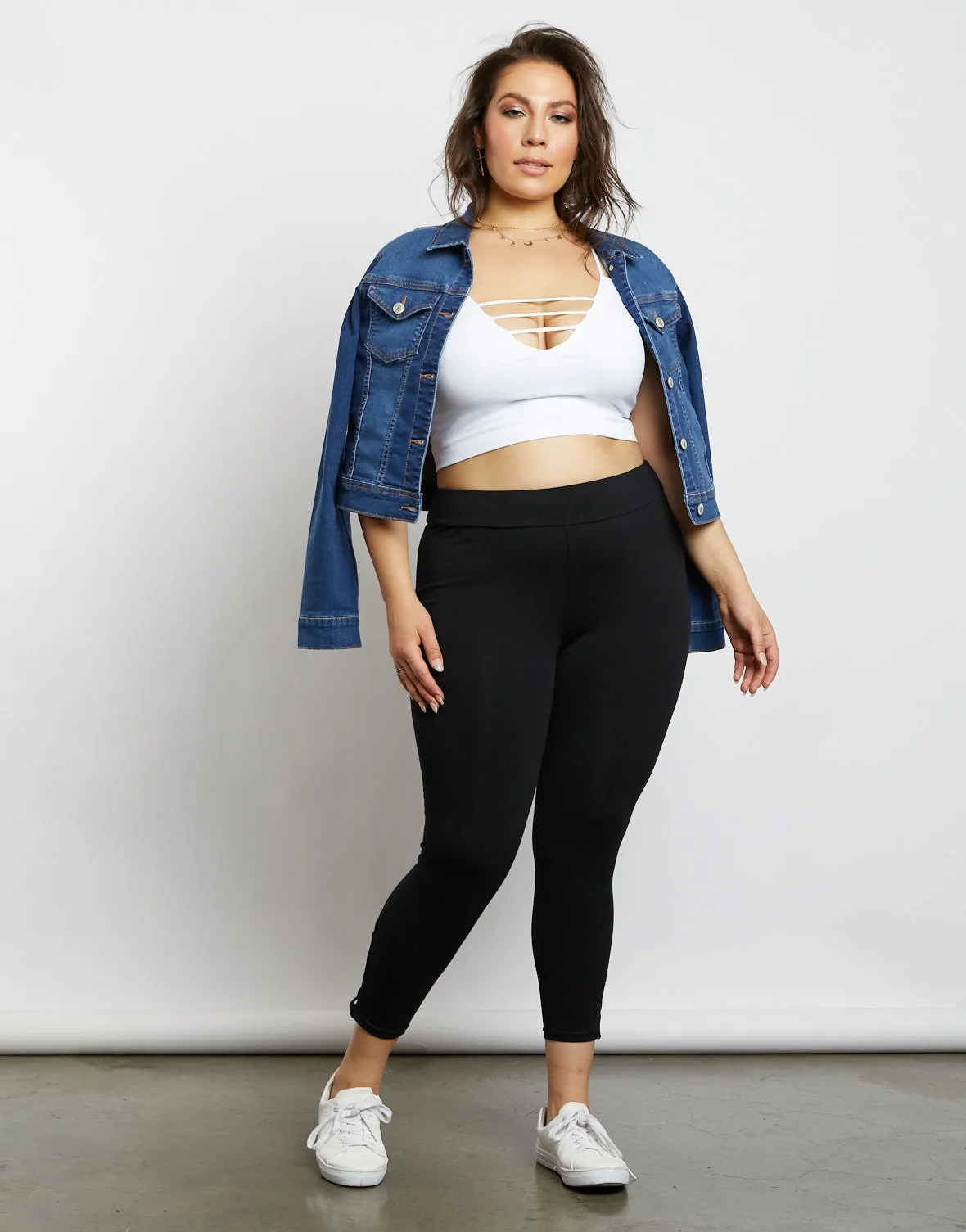 Plus Size Black Criss Cross Leggings for Women