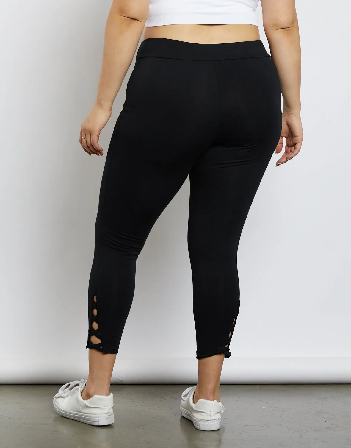 Plus Size Black Criss Cross Leggings for Women