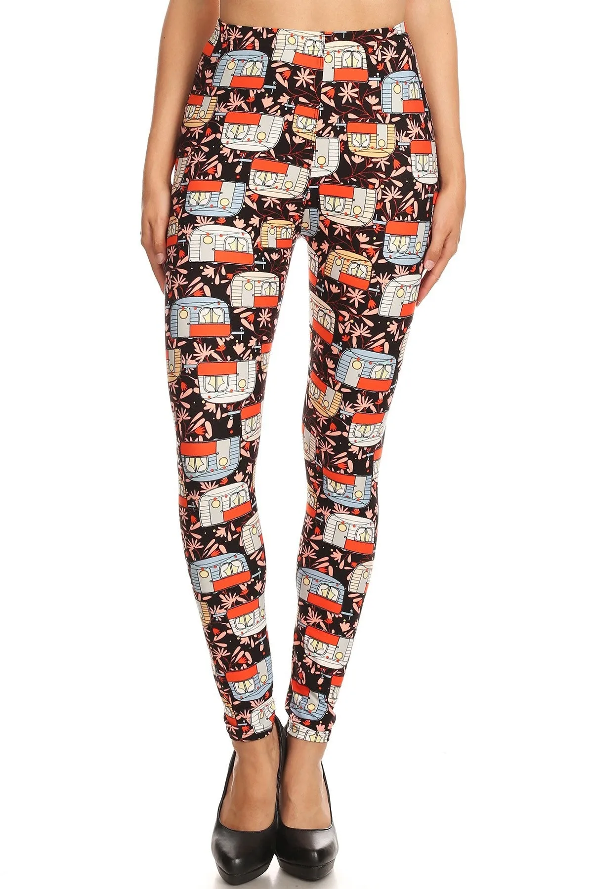 Plus Size Camping Pattern Leggings for Women in Trailer Home