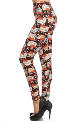 Plus Size Camping Pattern Leggings for Women in Trailer Home