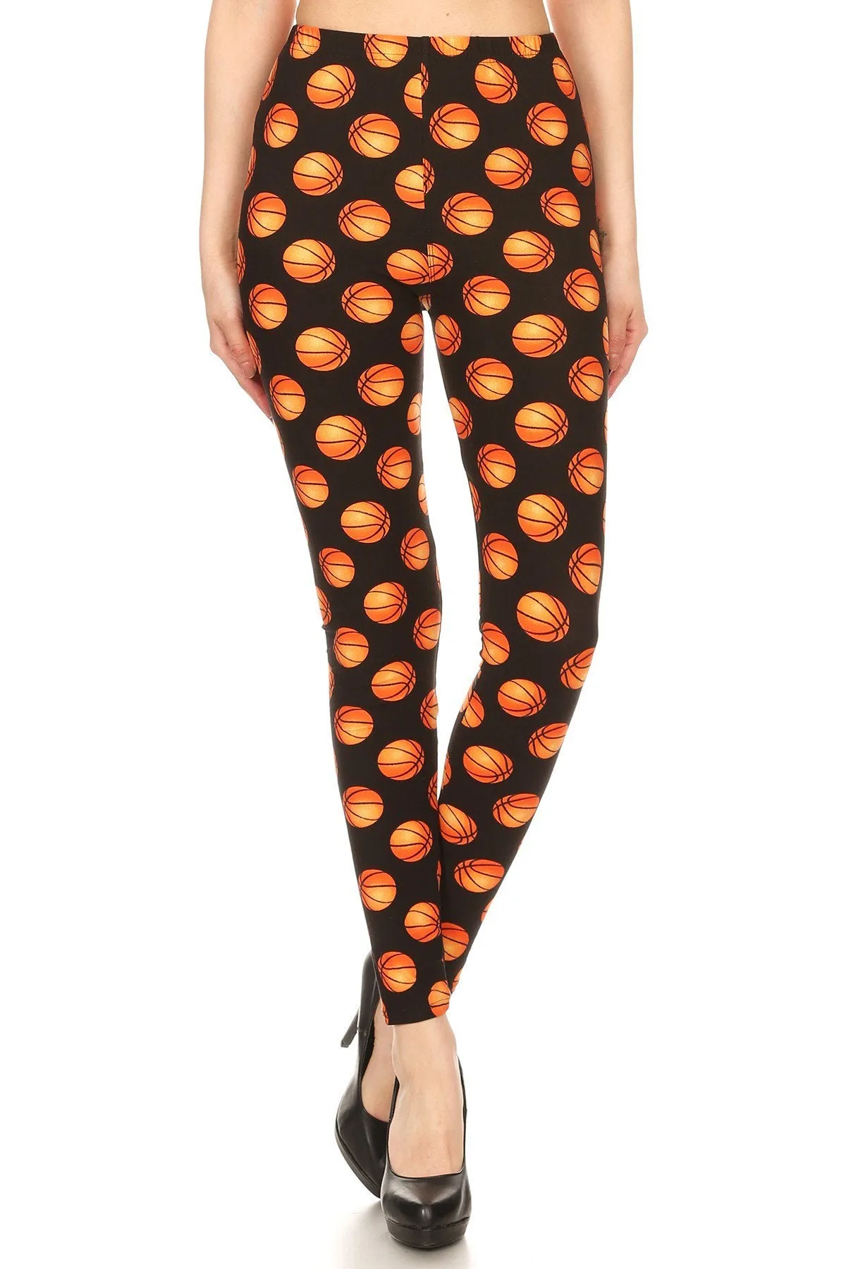 Plus Size Women's Basketball Leggings with Printed Sports Pattern.