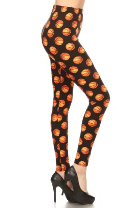 Plus Size Women's Basketball Leggings with Printed Sports Pattern.