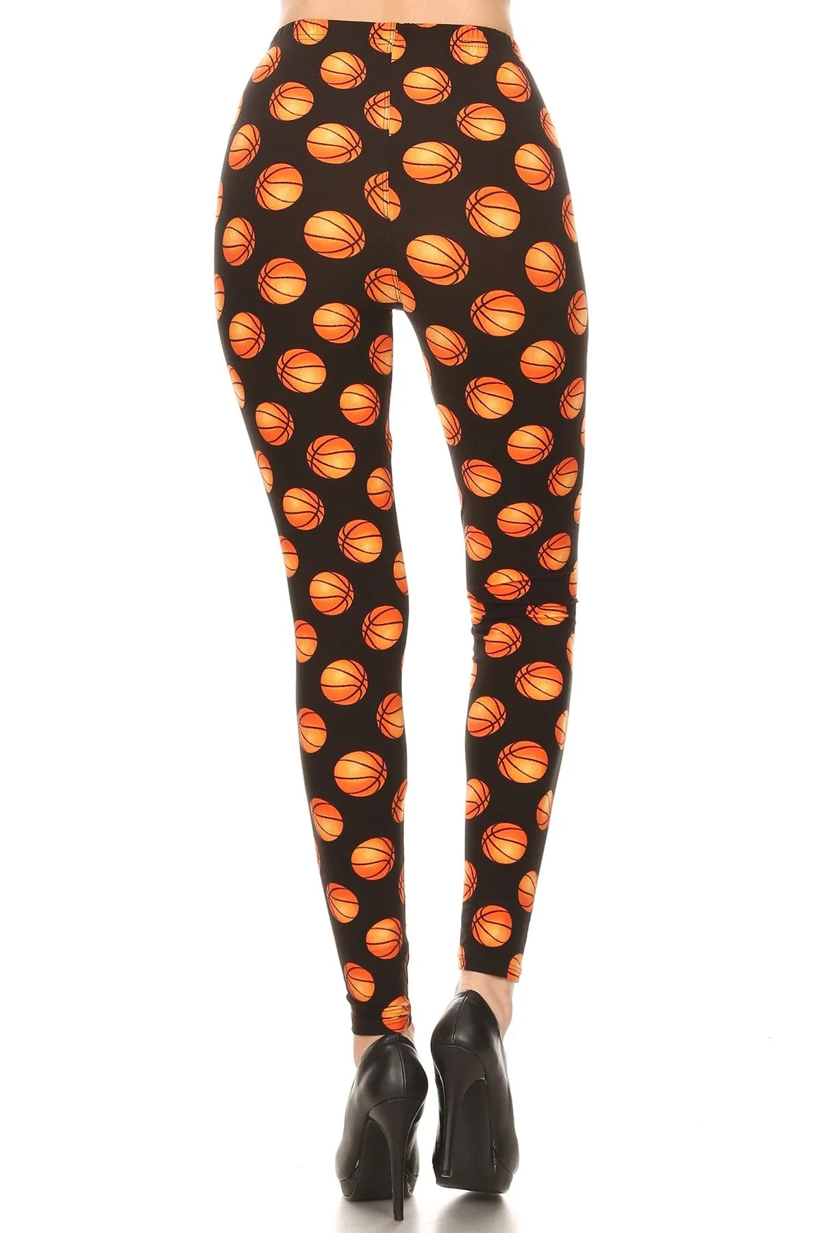 Plus Size Women's Basketball Leggings with Printed Sports Pattern.