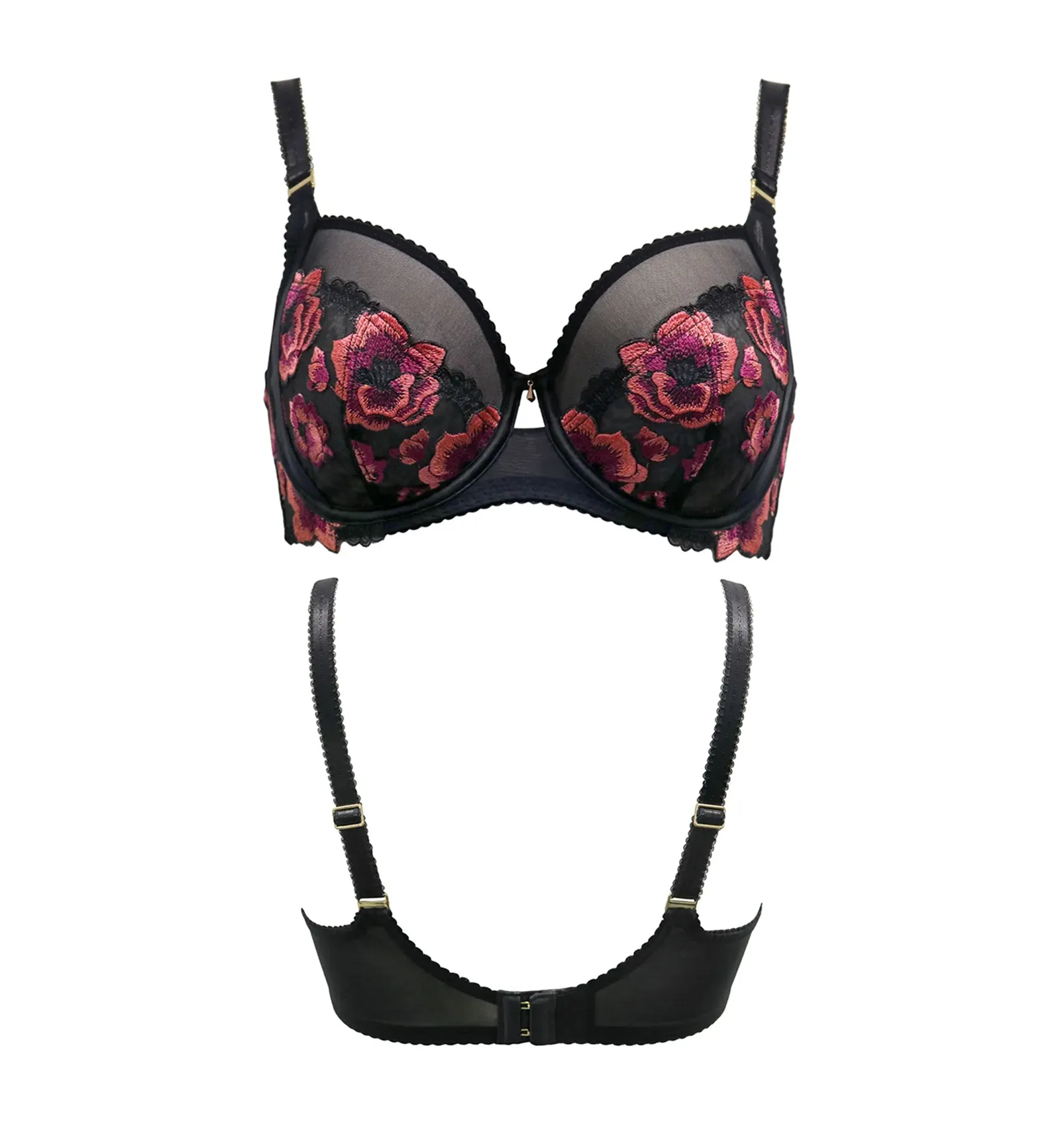 Pour Moi Soiree Embroidery Side Support Underwire Bra in Black/Pink - 37100