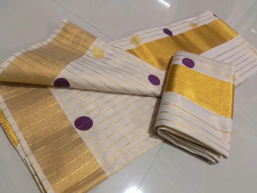 Purple Polka Dot Beauty Golden Tissue Saree for Women - SAHE001PPD