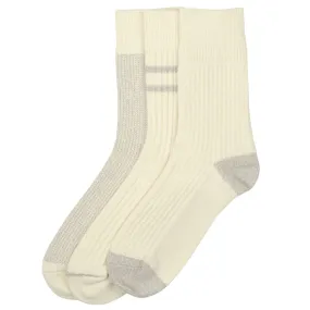 Recycled Cotton/Wool Socks 3-Pack - Off White / Gray