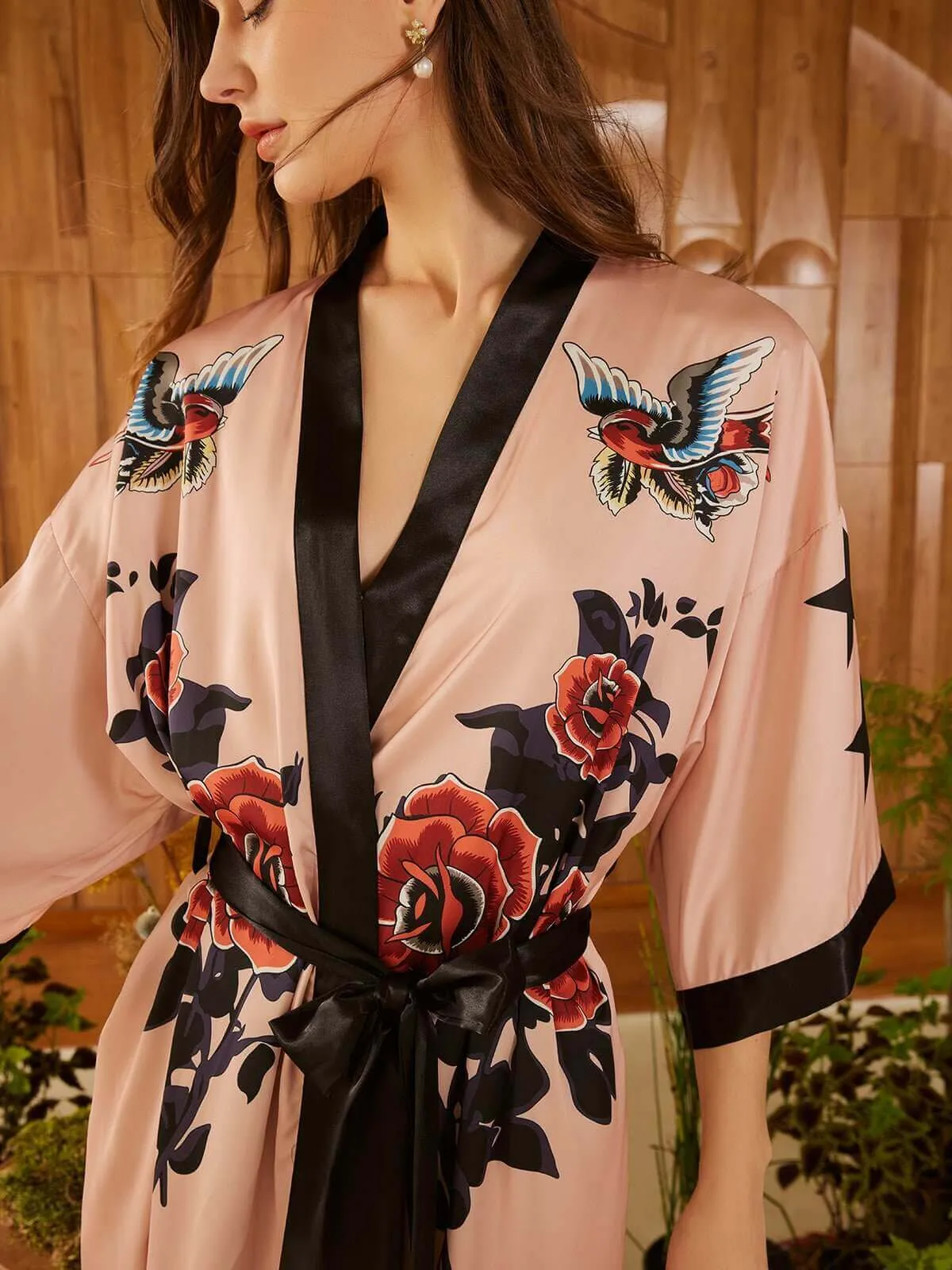 Red Rose Butterfly Kimono Robe