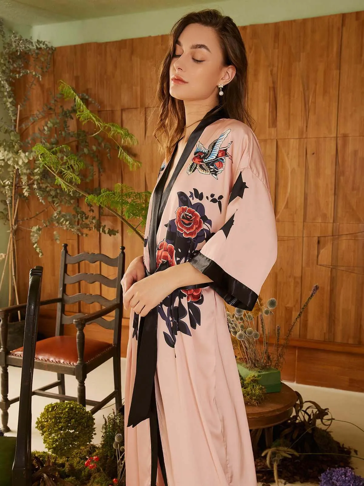 Red Rose Butterfly Kimono Robe