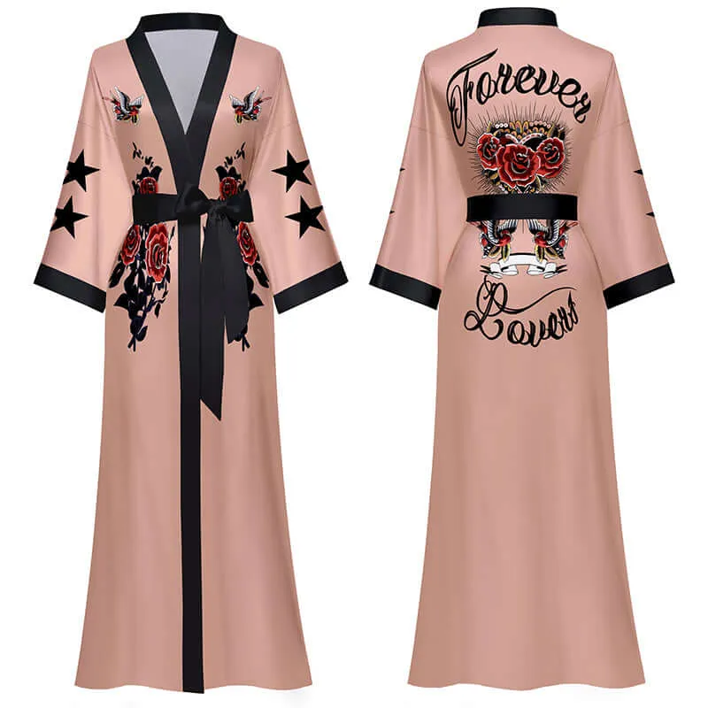 Red Rose Butterfly Kimono Robe