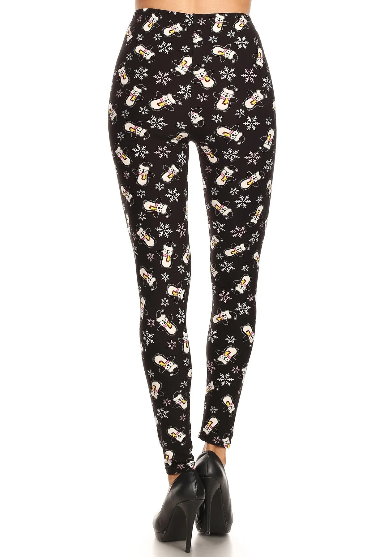 Regular Snowflake Pattern Printed Leggings for Women - Penguin Snowman