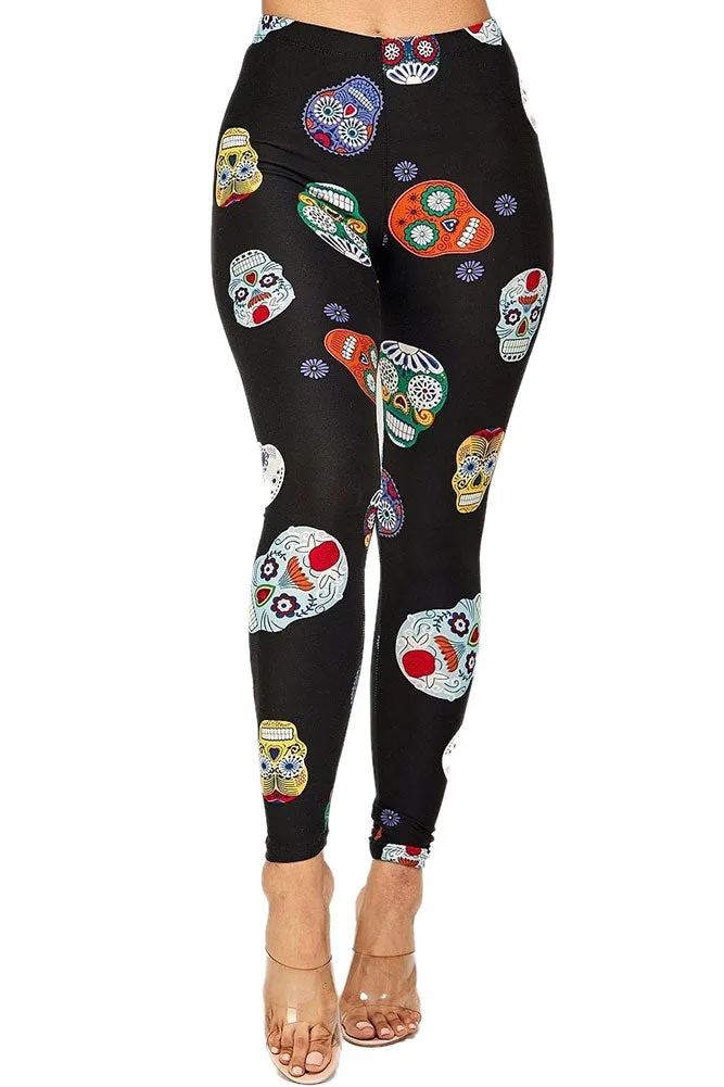 Regular Sugar Skull Pattern Leggings for Women