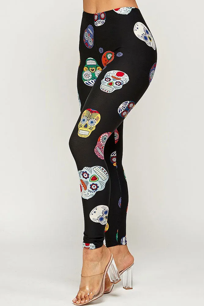 Regular Sugar Skull Pattern Leggings for Women