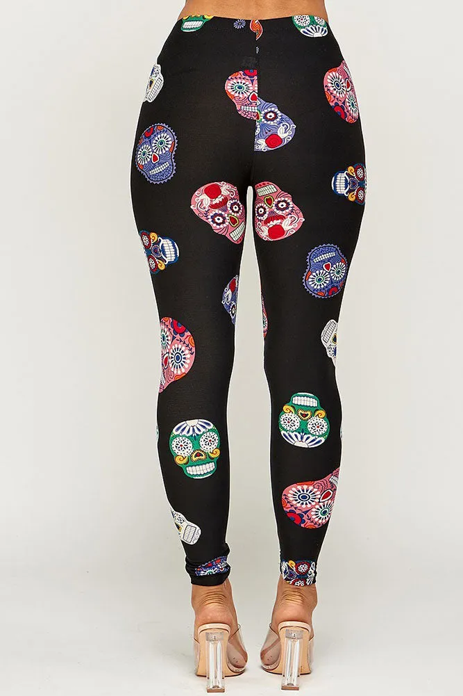 Regular Sugar Skull Pattern Leggings for Women