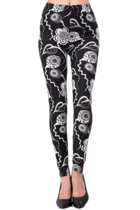 Regular Women's Black and White Abstract Floral Leggings