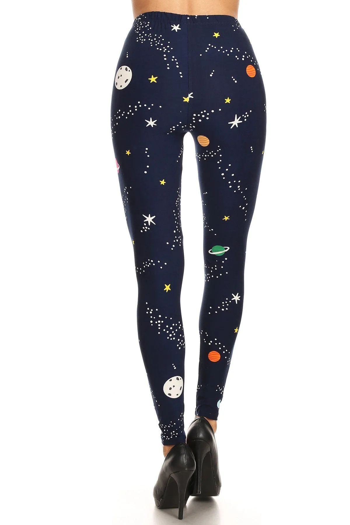 Regular Women's Colorful Planet Space Pattern Leggings.