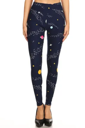 Regular Women's Colorful Planet Space Pattern Leggings.