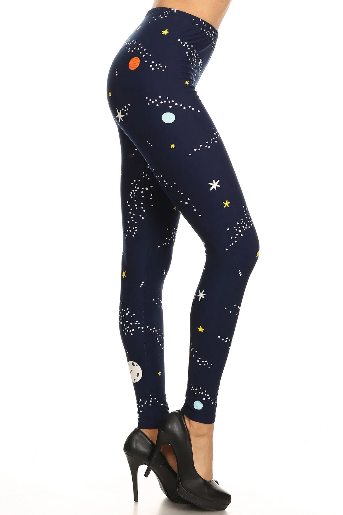 Regular Women's Colorful Planet Space Pattern Leggings.