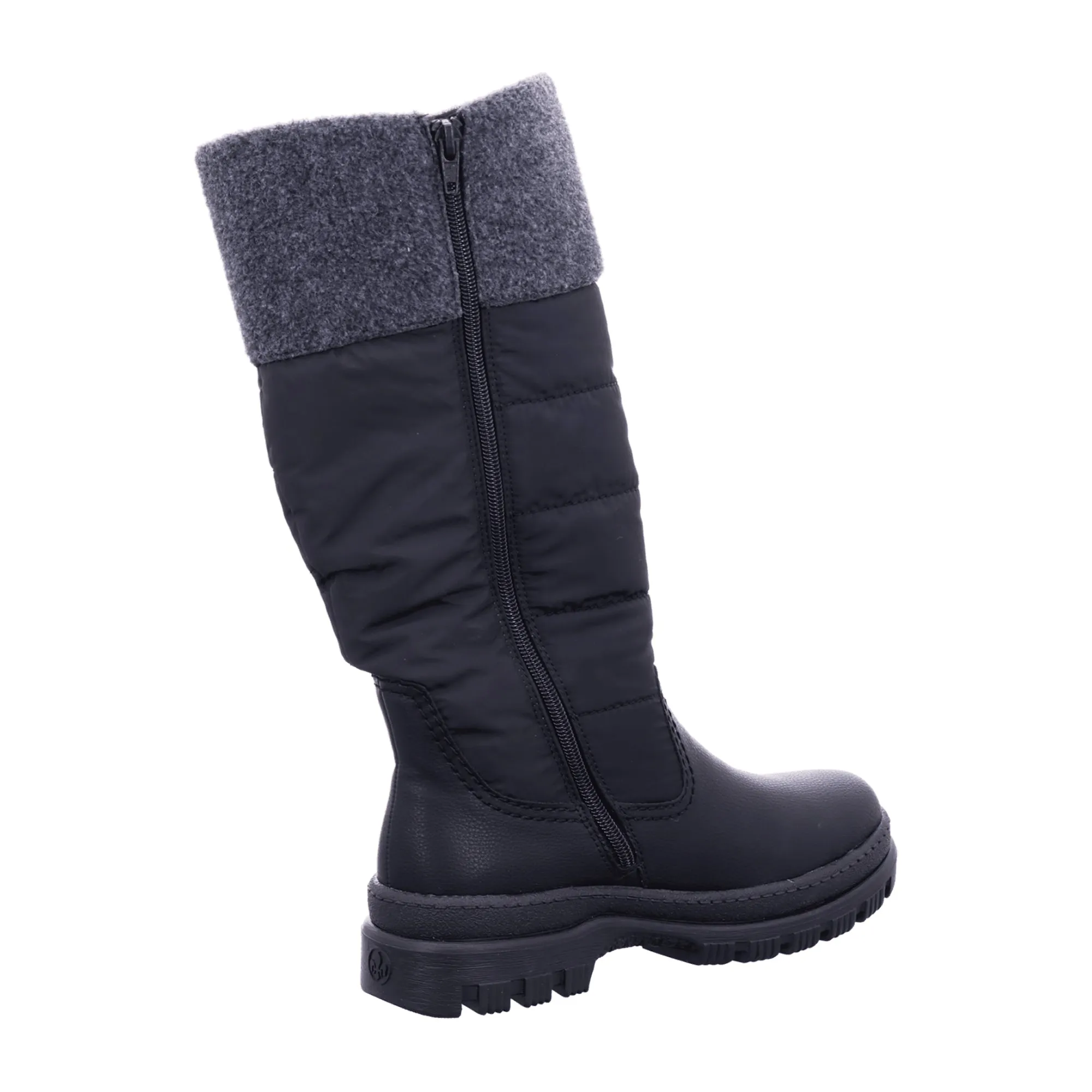 Rieker black women's warm lined winter boots with textile upper.