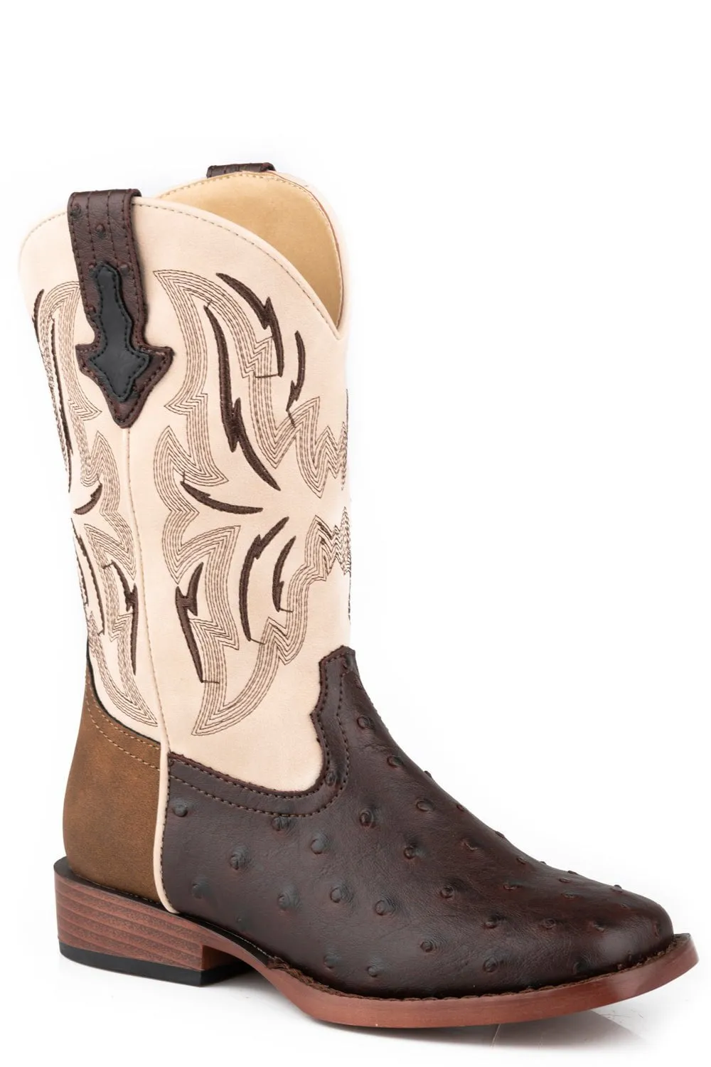 Roper Boys Cowboy Boots, Brown Faux Leather, Youth Size, Dalton Design