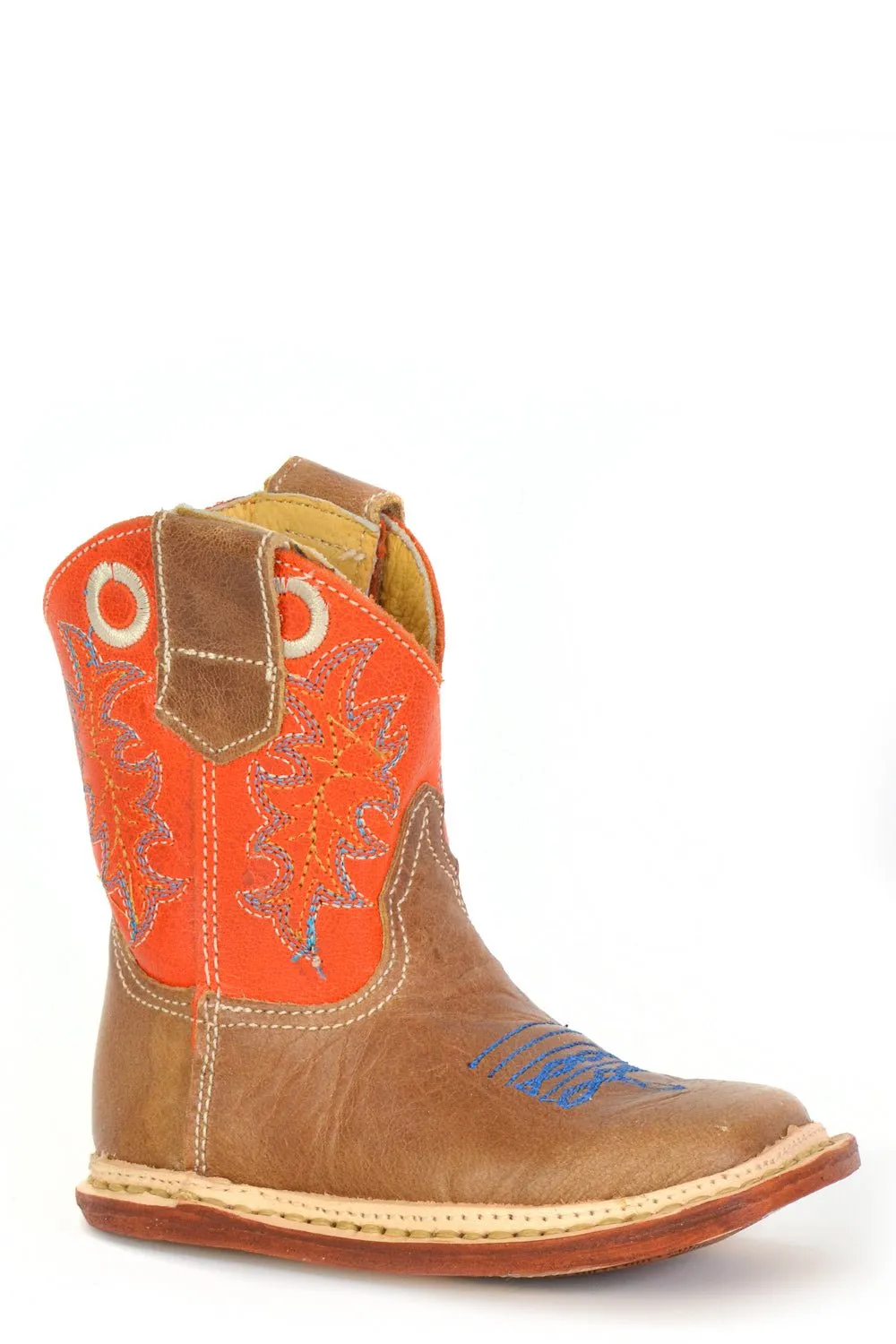 Roper Boys Tan Leather Cowboy Boots for Cowbabies Ride Em