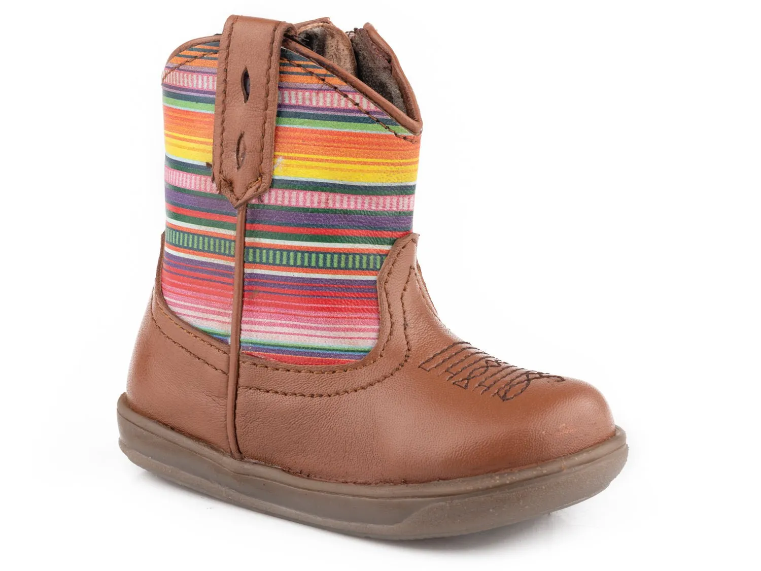 Roper Cowbabies Cora Serape Tan Leather Cowboy Boots for Infant Girls.