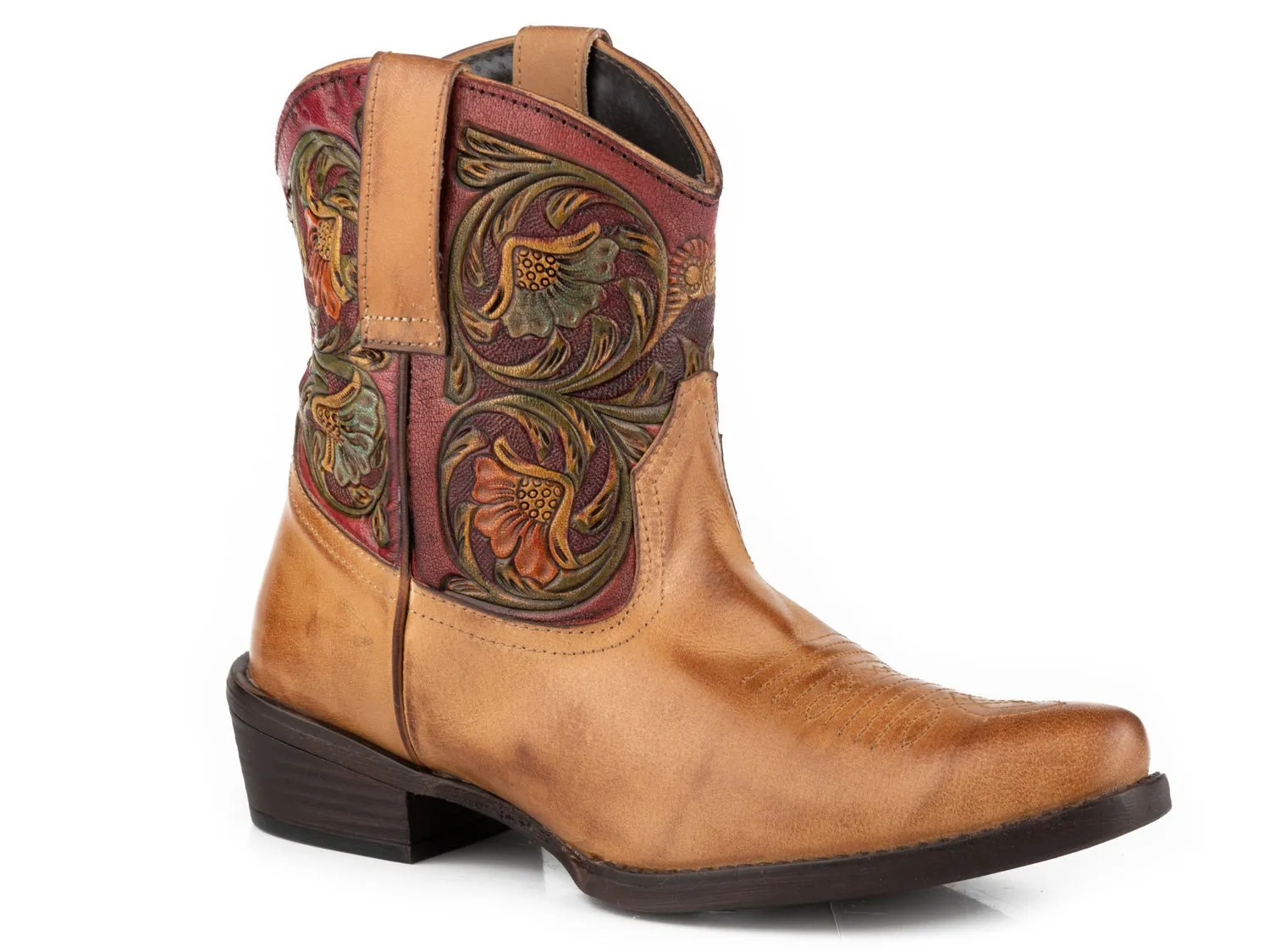 Roper Dusty Tooled Tan Leather Cowboy Boots