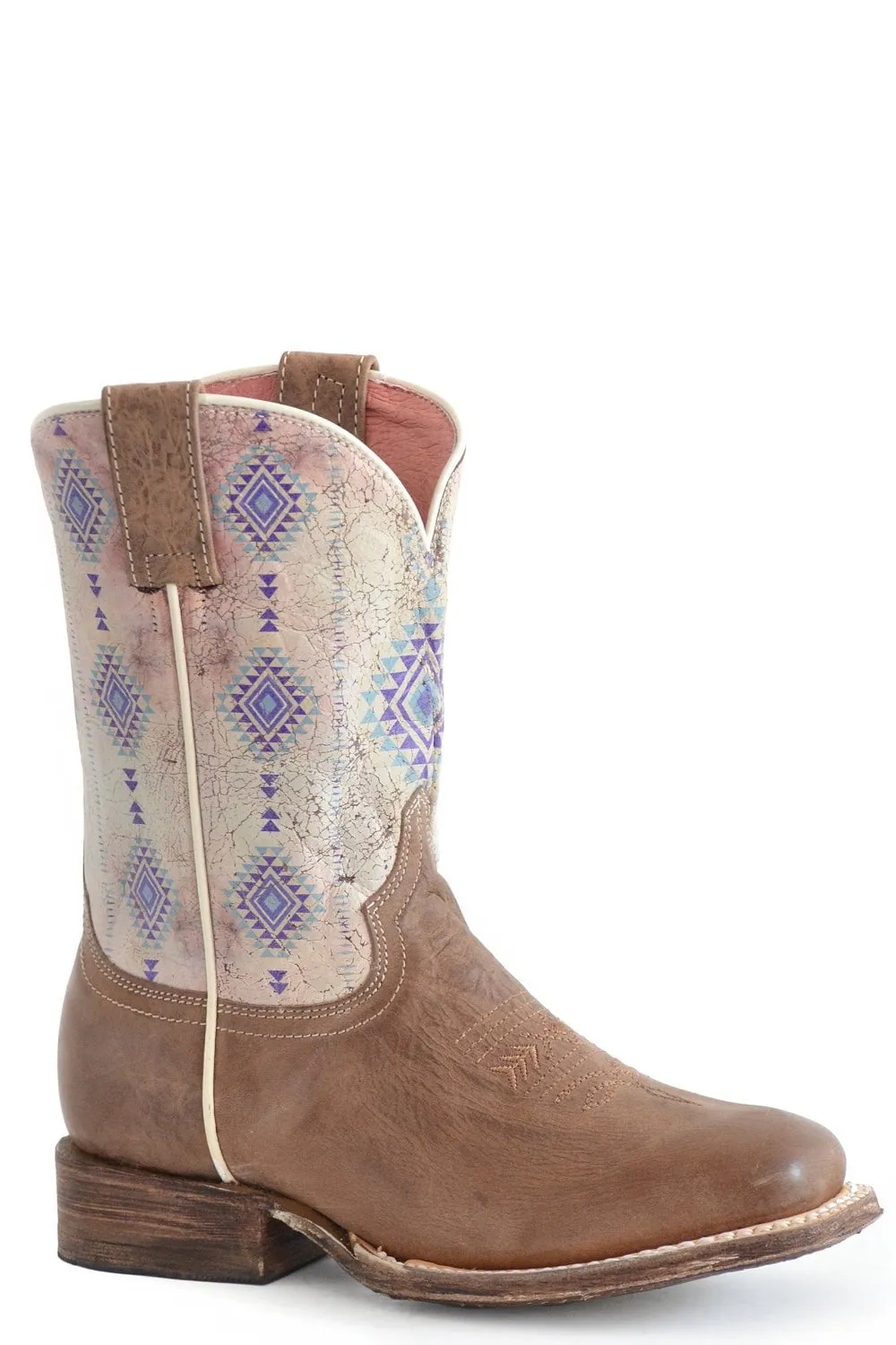 Roper Girls Aztec Tan Leather Cowboy Boots