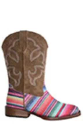 Roper Girls Pink Glitter Serape Faux Leather Cowboy Boots