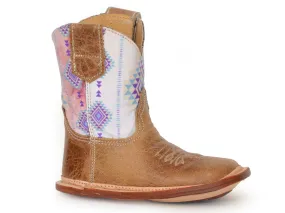 Roper Girls Tan Leather Aztec Cowboy Boots