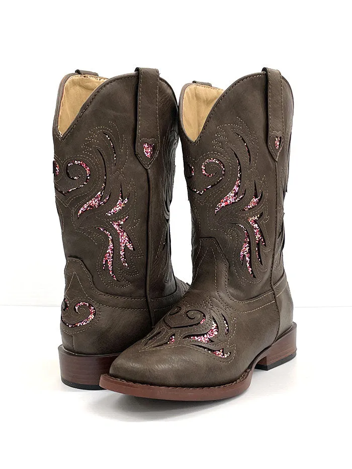 Roper Kids Glitter Breeze Square Toe Western Boots Brown