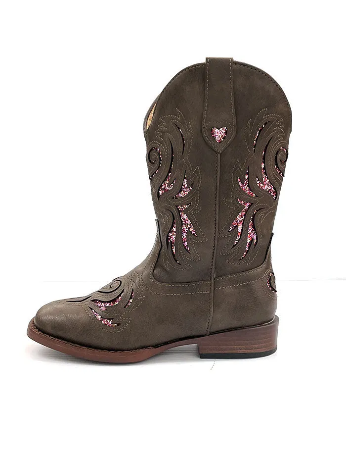 Roper Kids Glitter Breeze Square Toe Western Boots Brown