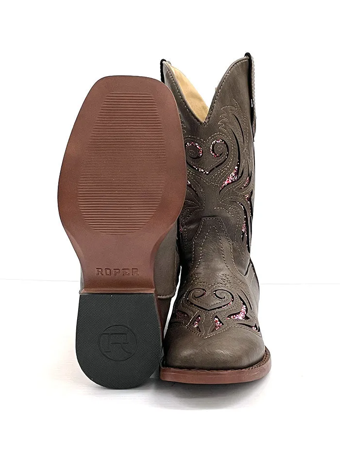 Roper Kids Glitter Breeze Square Toe Western Boots Brown