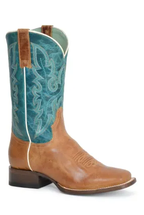 Roper Maeve Brown/Turquoise Leather Cowboy Boots for Women.