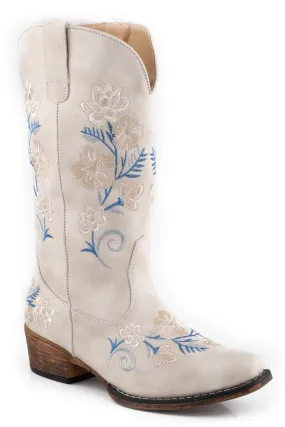 Roper Riley Floral White Faux Leather Cowgirl Boots