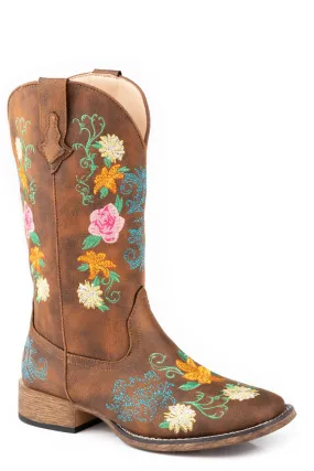 Roper Women's Floral Tan Faux Leather Cowboys Boots