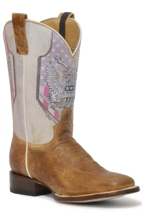 Roper women's tan and purple leather cowboy boots with 2nd Amendment CCS