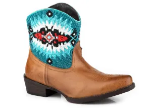 Roper Women's Tan Leather Cowboy Boots with Beaded Details