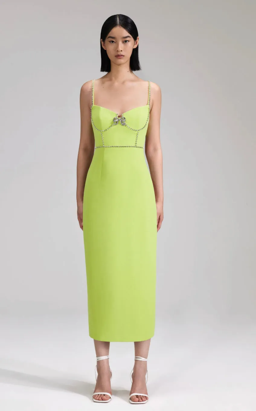 Self-Portrait Lime Crepe Bow Midi Dress Green