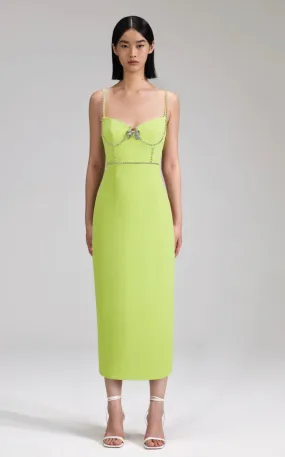 Self-Portrait Lime Crepe Bow Midi Dress Green