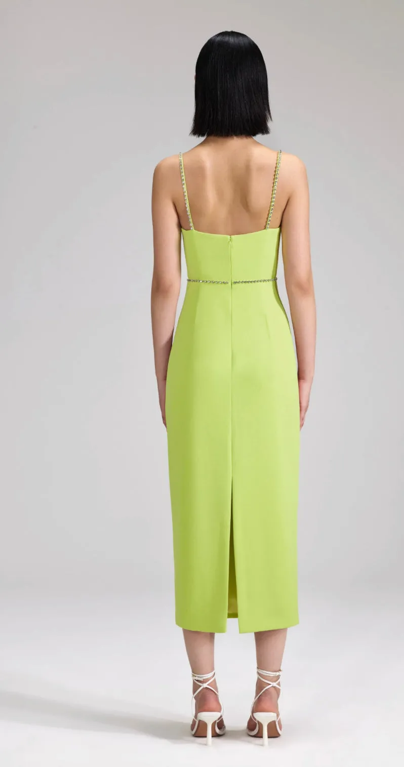 Self-Portrait Lime Crepe Bow Midi Dress Green