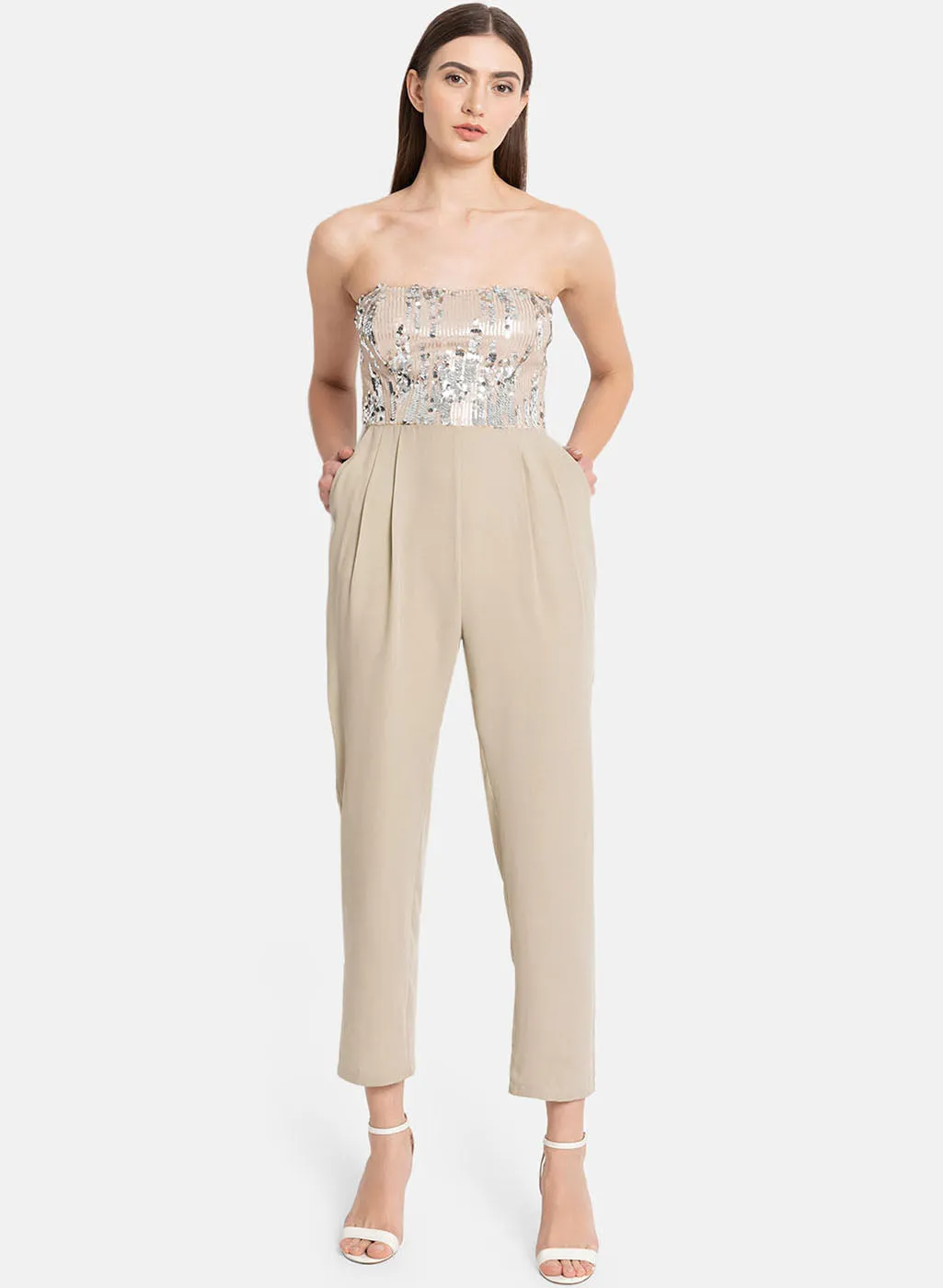 Sequin Bustier Jumpsuit | Smocked Back | Buy Now