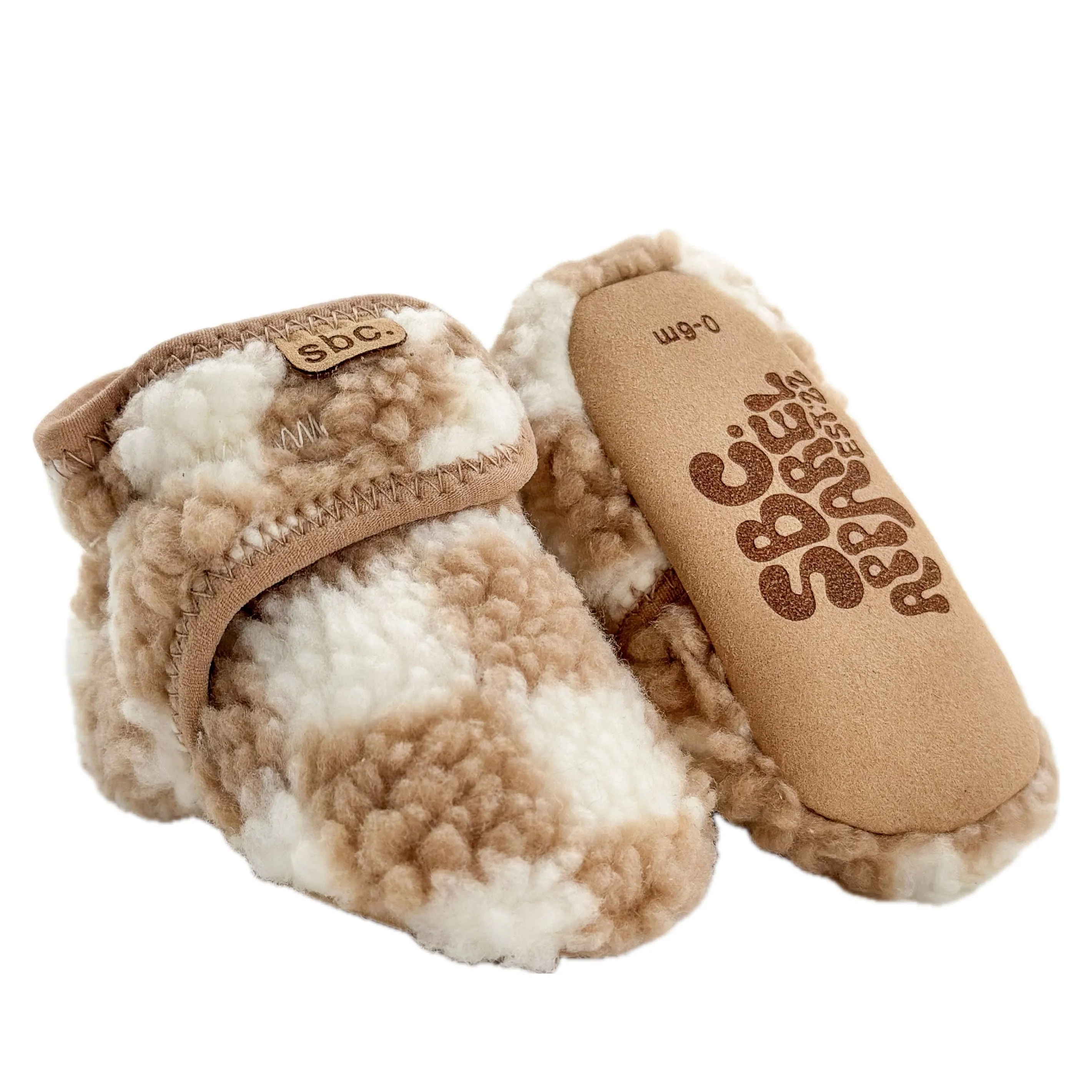 Shore Baby Newborn Sherpa Bootie - Camel White Checkered (Collective)